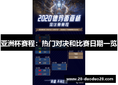 亚洲杯赛程：热门对决和比赛日期一览